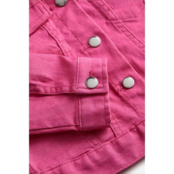 Girls H&M Bright Pink Cerise Denim Button Up Cotton Jacket Size 8 NEW w/o Tags - Picture 2 of 8